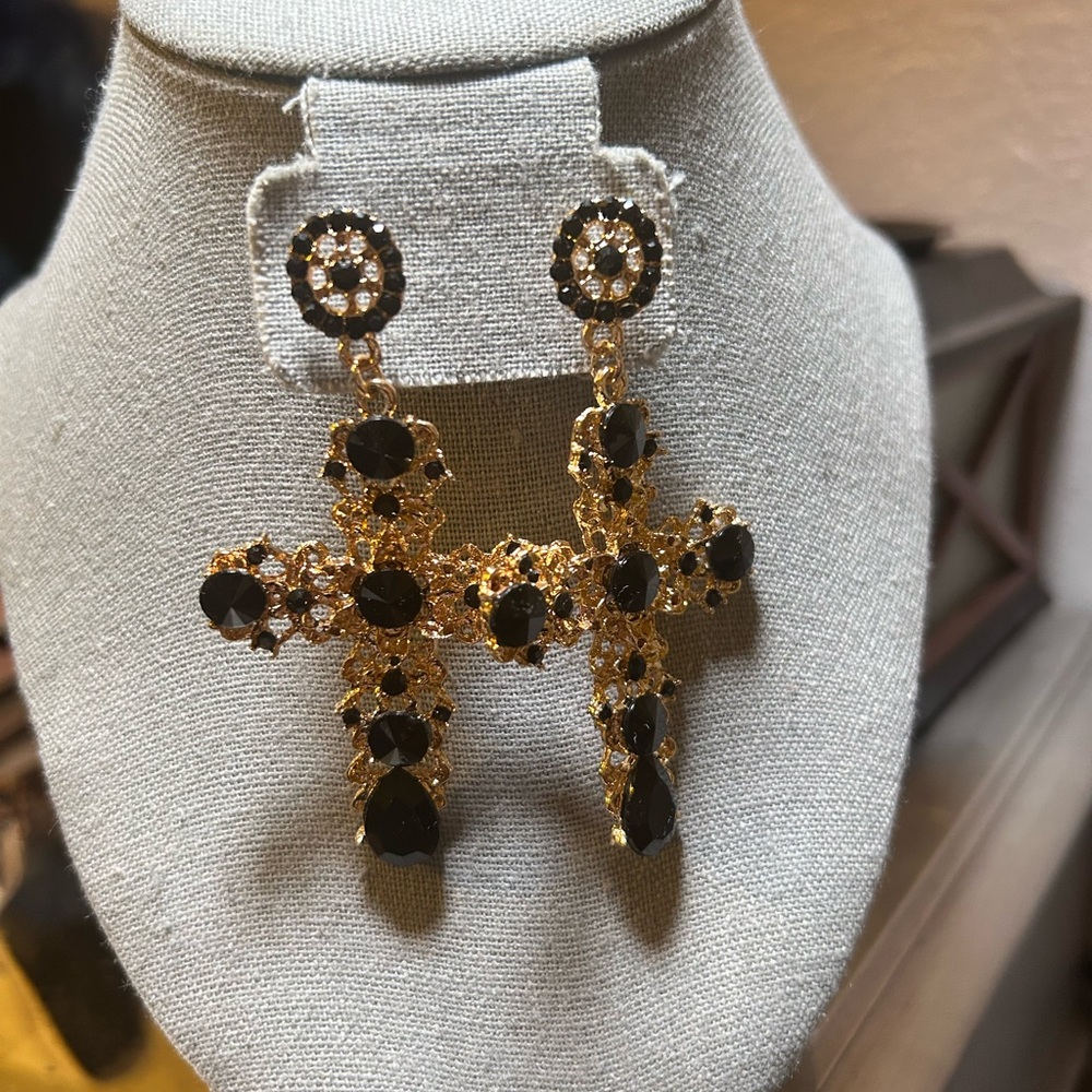 Symbol of Faith Black and Gold Tone Earrings. See photos for 2nd pair